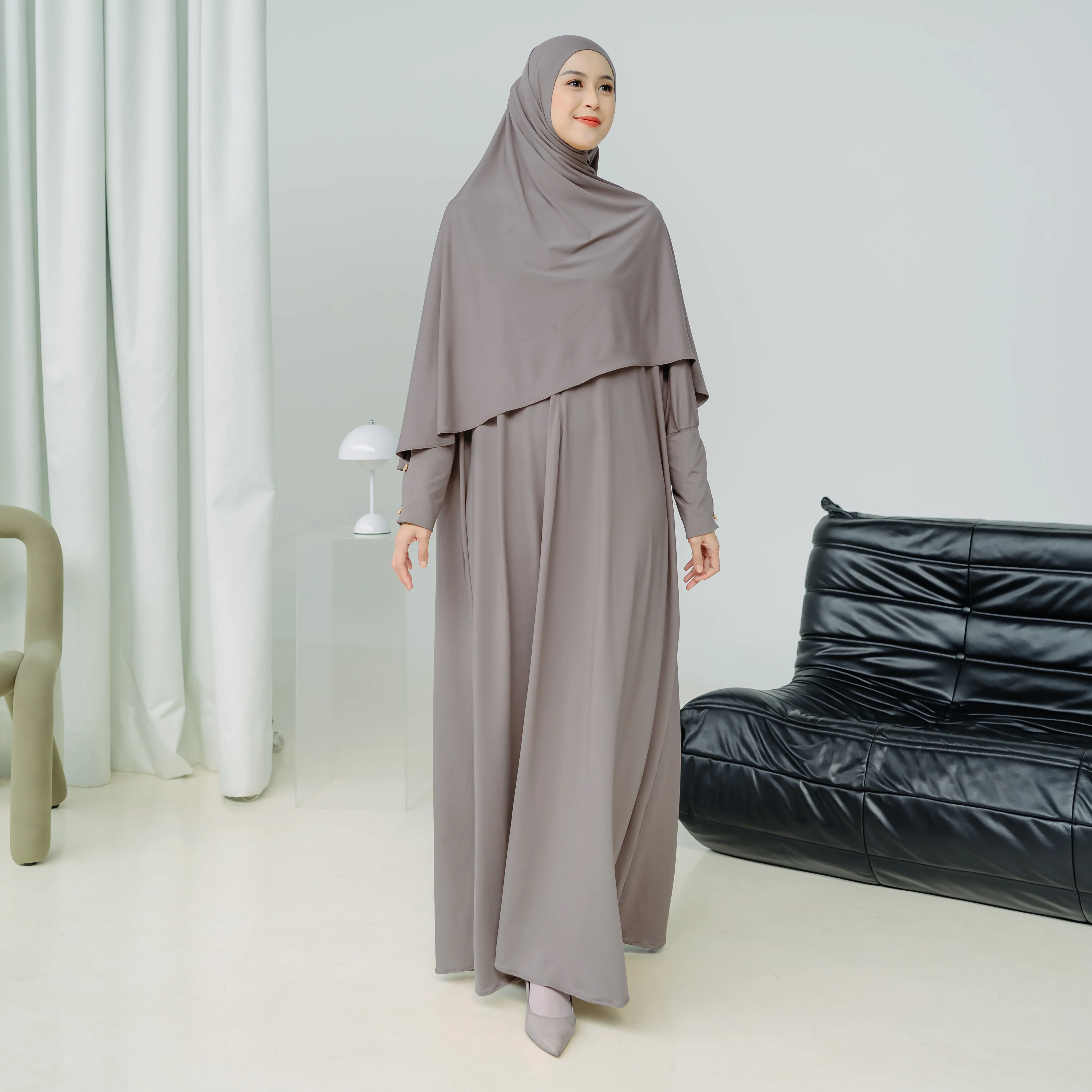 Hafisa Abaya Set Grey Cream - Image 3